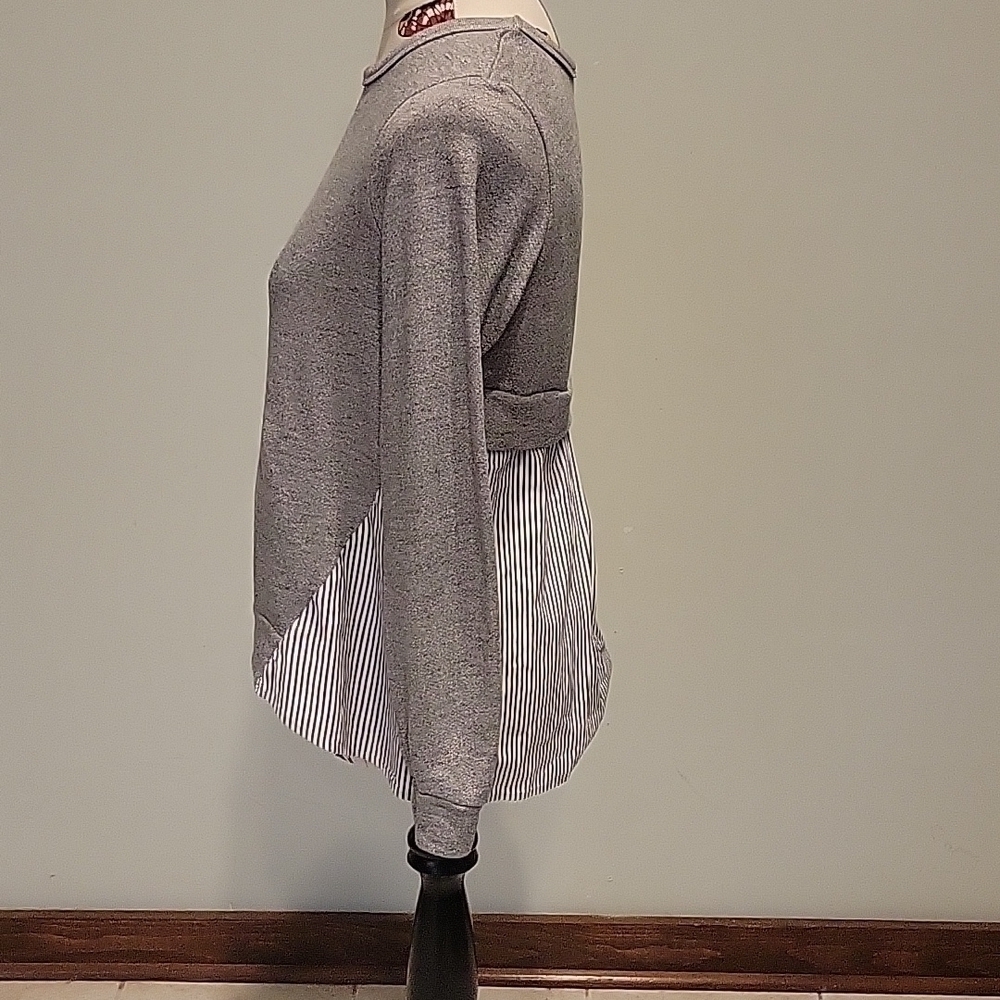 CLU TOO gray sweatshirt in size XS.  Long sleeved with striped panel back sides